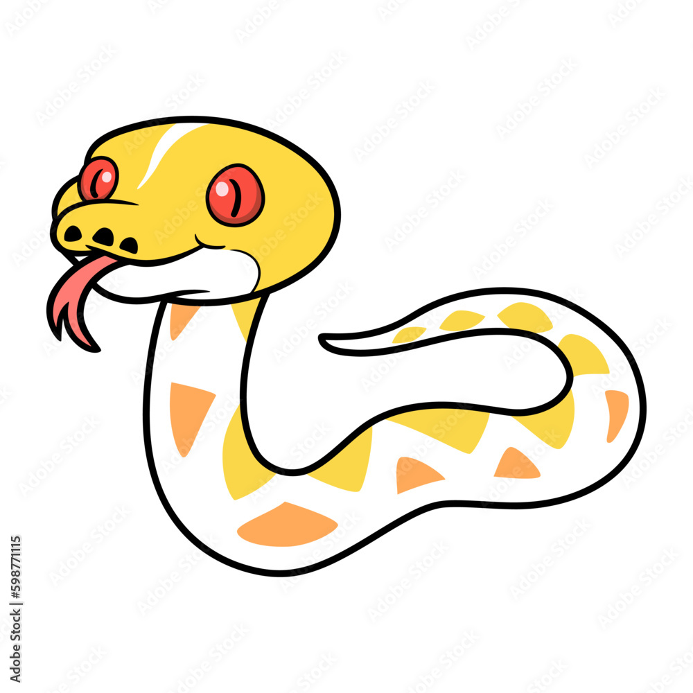 Fototapeta premium Cute amelanistic reticulated python cartoon