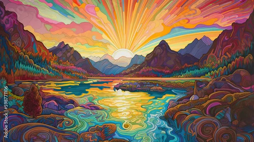 Obraz Colorful psychadelic landscape -generative ai