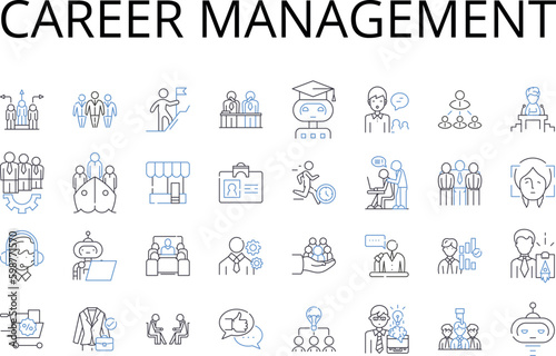 Career management line icons collection. Job development, Work progress, Employment strategy, Professional planning, Career progression, Business growth, Vocation maintenance vector and linear