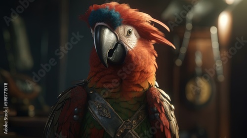 parrot pirate, digital art illustration, Generative AI