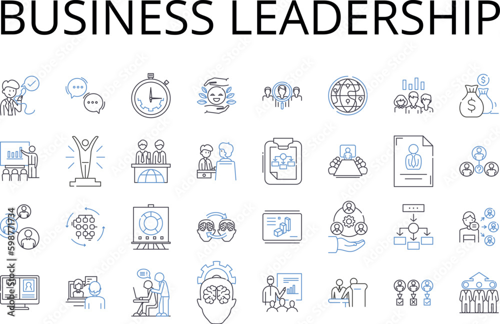Business leadership line icons collection. Team management, Project coordination, Brand representation, Personnel supervision, Organizational direction, Operational management, Strategic planning Business leadership line icons collection. Team management, Project coordination, Brand representation, Personnel supervision, Organizational direction, Operational management, Strategic planning
