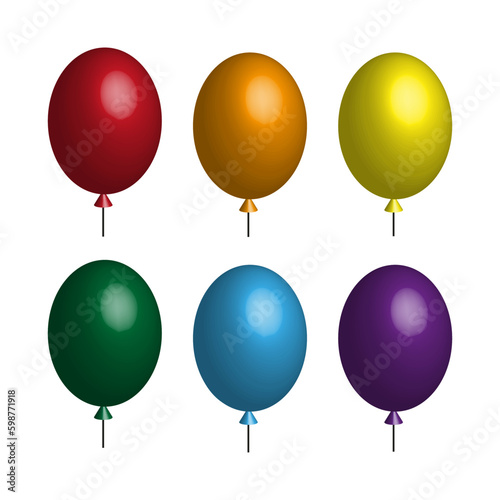 Ribbon with balloons colored realistic. Birthday party, celebration, holiday, event, festive concept. Vector illustration. G