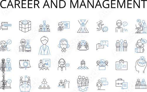 Career and management line icons collection. Profession, Occupation, Vocation, Employment, Business, Enterprise, Job vector and linear illustration. Workforce,Labor force,Staffing outline signs set