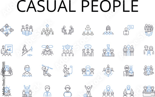 Casual people line icons collection. Lively crowds, Modern lifestyles, Easygoing folks, Everyday individuals, Relaxed personalities, Informal gatherings, Uncomplicated individuals vector and linear
