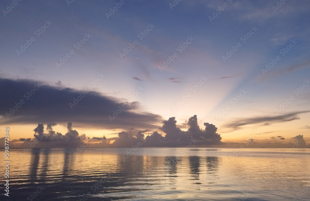 Peaceful sunset over the lagoon in Bora Bora 