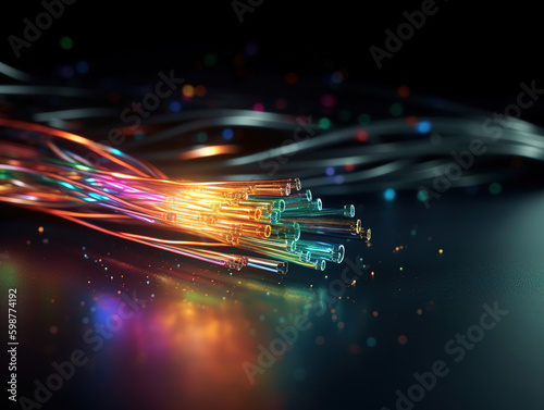 Abstract conceptual technology background with optical fiber cable. AI generative image.
