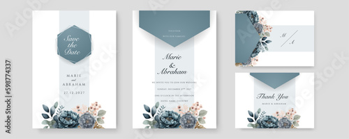 Wedding Invitation cards Tosca Watercolor style collection design, Watercolor Texture Background, brochure, invitation template. Business identity style. Invite Vector.