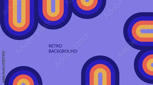 Retro line style background. Vintage arc lines poster design template. Colorful geometric curves banner, print, cover in 60s, 70s, 80s style. Vector illustration.