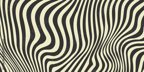 Stylized zebra pattern. Retro wavy fluid stripes and stains background. Abstract monochrome texture in 60s or 70s style. Liquid hippie wallpaper for cover  poster  flyer  banner. Vector