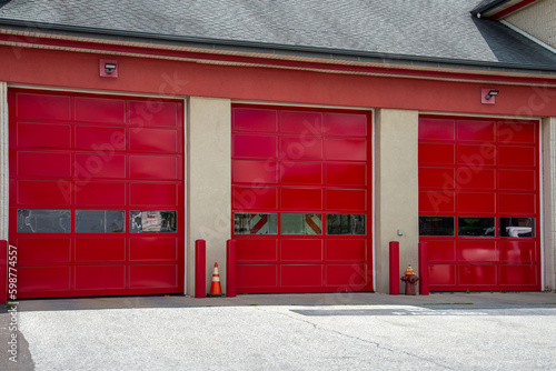 entrance gate to the fire station red automated garage sectional door