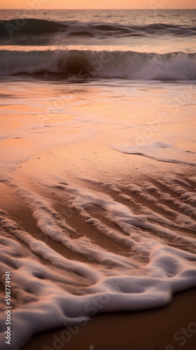 Closeup of the waves on the beach by the coast  