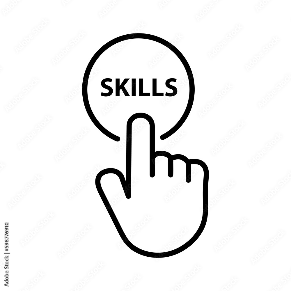 Hand presses the button of Skills vector illustration on white background..eps Hand presses the button of Skills vector illustration on white background..eps