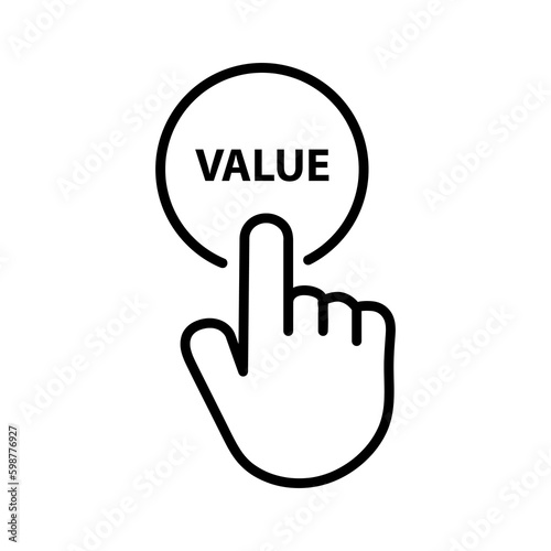 Hand presses the button of Value vector illustration on white background..eps