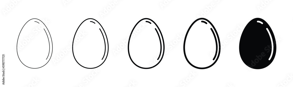 Fototapeta premium Egg icons vector set in line and flat style with editable stroke. Egg symbol for easter, cooking. Vector illustration