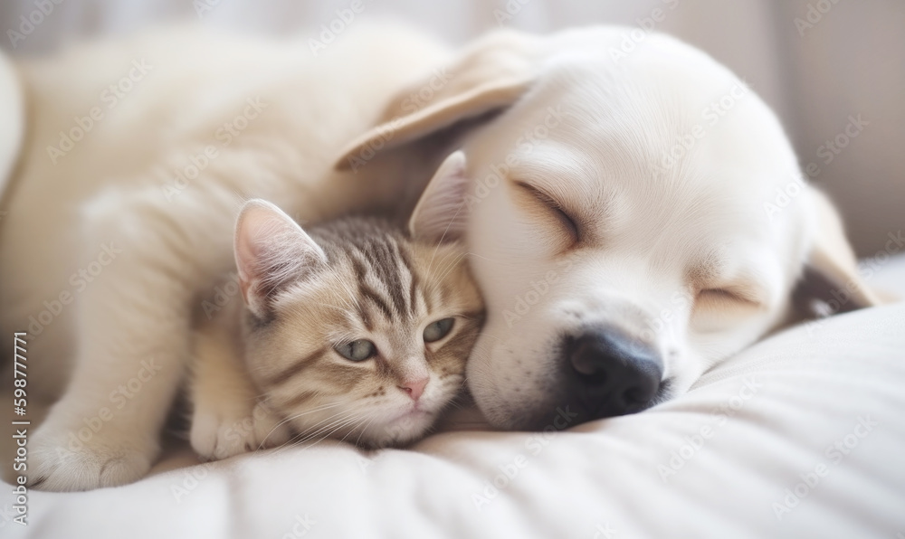 Cat and dog sleep together, Generative ai Cat and dog sleep together, Generative ai