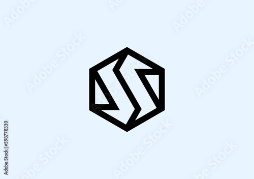 geometric doubble SS logo on hexagon cube shape