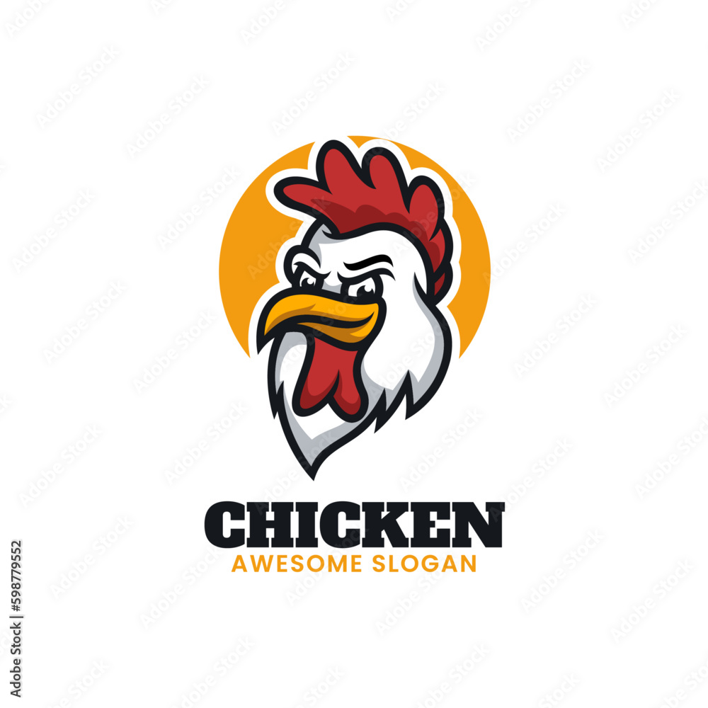 Obraz premium Vector Logo Illustration Chicken Mascot Cartoon Style.