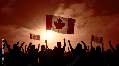 July 1st - Happy Canada day illustration of People with Canada flag, Generative ai photo