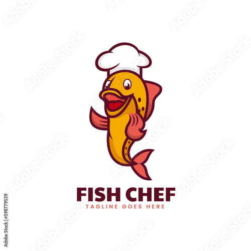 Vector Logo Illustration Fish Chef Mascot Cartoon Style.