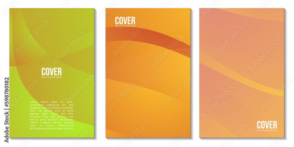 set of cover with abstract orange colorful wave gradient background vector illustration