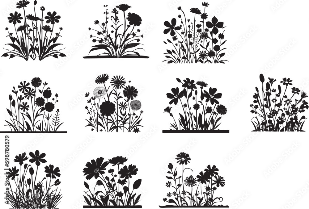 Wildflower Vector Set Black and White