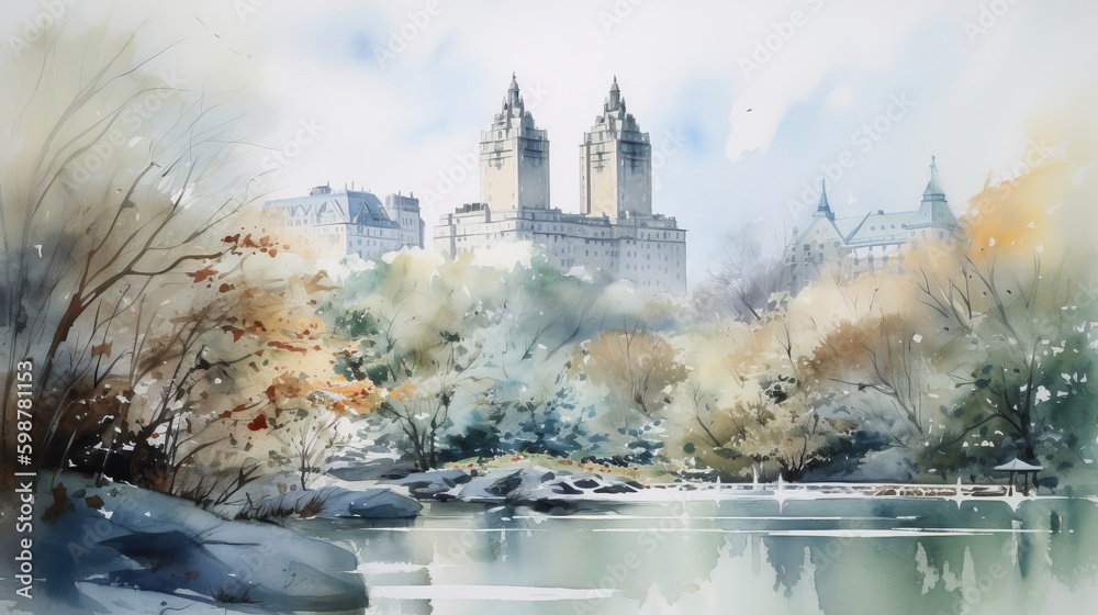 Central Park, watercolor concept, generative, ai