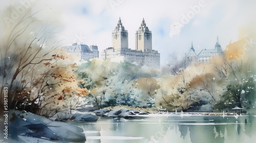 Central Park  watercolor concept  generative  ai