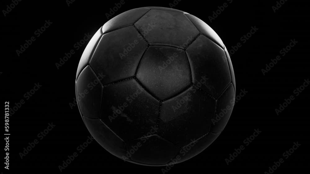 Black soccer ball rotating in 3D with alpha ID matte, loop, isolated