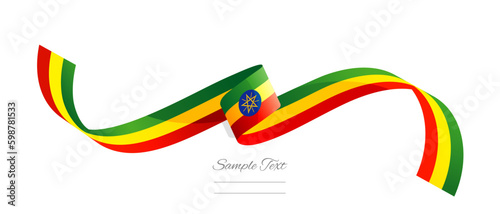 Ethiopian flag ribbon vector illustration. Ethiopia flag ribbon on abstract isolated on white color background