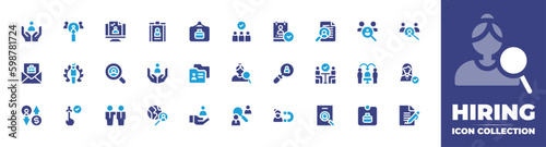 Hiring icon collection. Duotone color. Vector and transparent illustration. Containing hired, recruitment, candidate, hiring, cv, headhunting, search, manager, hr, vacancy, hire, onboarding, and more.