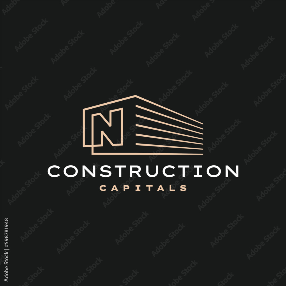 N Letter Construction 3D Perspective Gold Outline Logo Vector Icon Illustration N Letter Construction 3D Perspective Gold Outline Logo Vector Icon Illustration