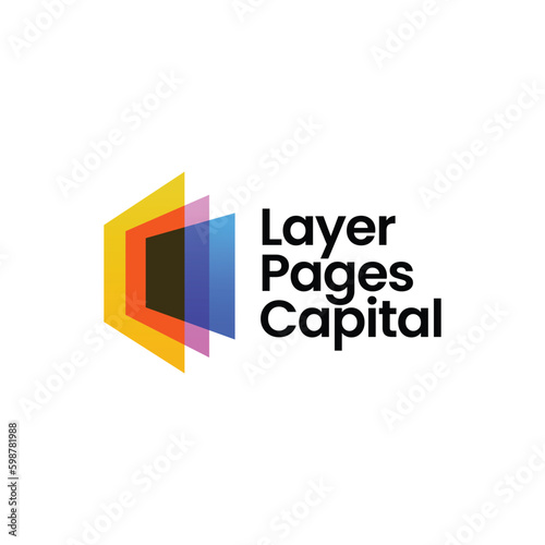 Layer Pages Frame Glass Book Colorful Gradient Overlapping Color Logo Vector Icon Illustration