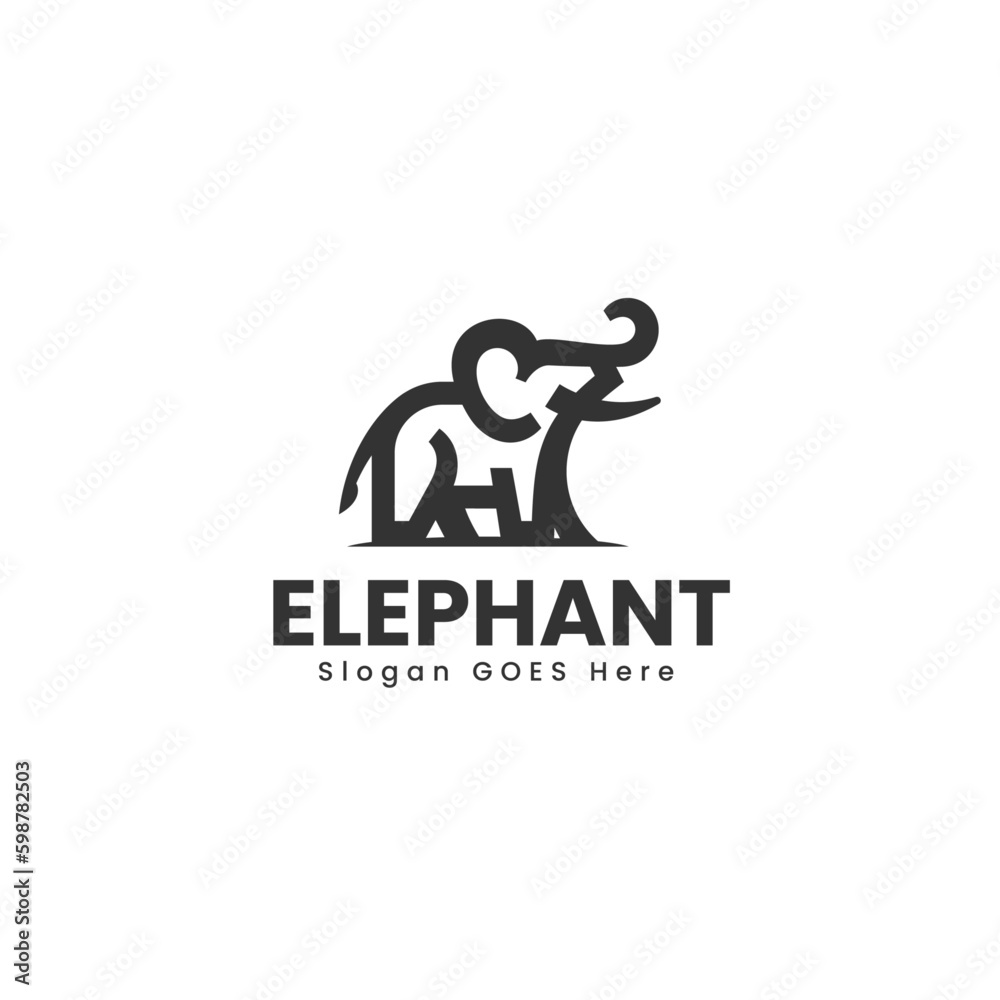 Vector Logo Illustration Elephant Line Art Style