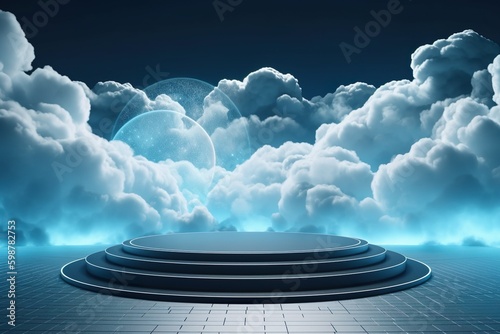 futuristic modern podium stage spotlight product display with cloud dreamy background Generative AI