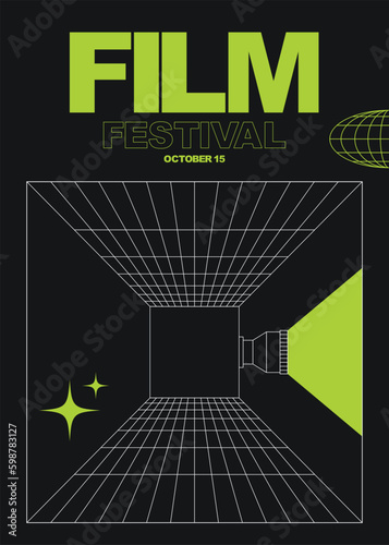 Movie and film festival poster design template background with vintage film camera