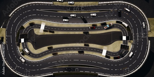 an overhead view of a road with cars on it © Lau Chi Fung