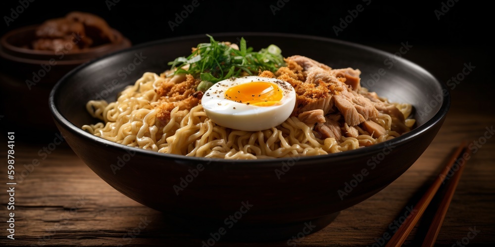 a bowl of noodles with an egg on top a bowl of noodles with an egg on top