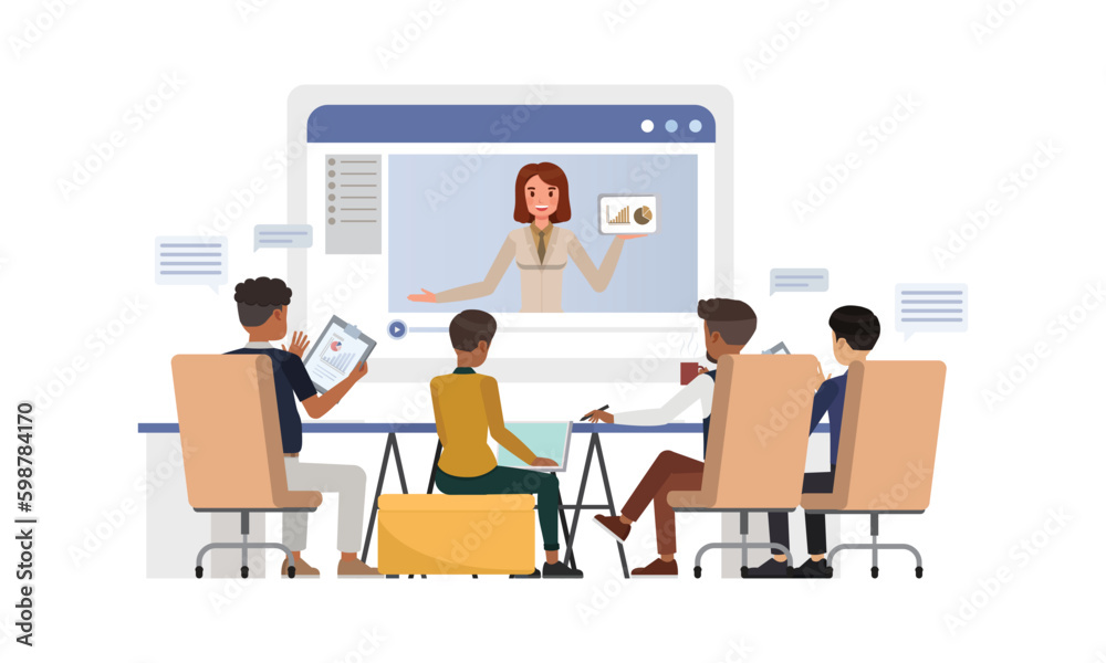 Business online course concept. Office man and woman character vector design. Business people working in office planning, thinking and economic analysis. Business online course concept. Office man and woman character vector design. Business people working in office planning, thinking and economic analysis.