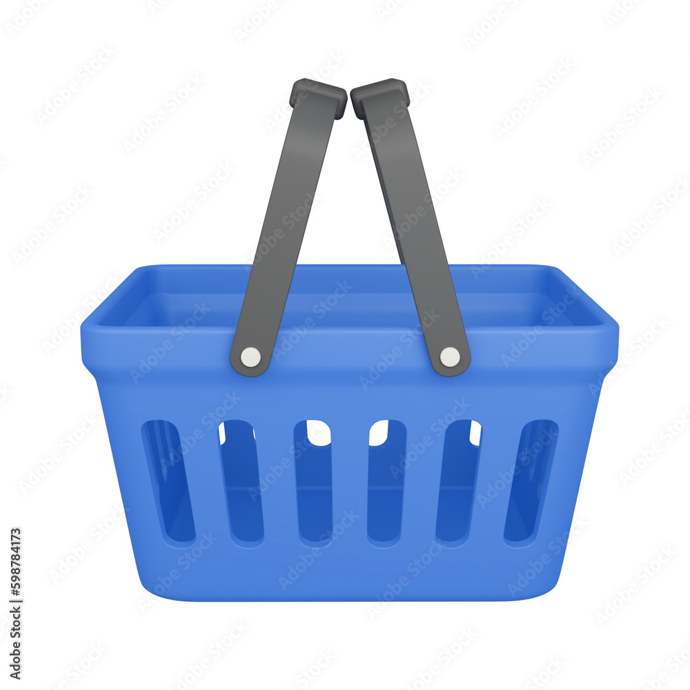 Fototapeta premium Shopping Basket Cart in blue colour 3D rendering icon isolated, perfect for Ecommerce business presentation