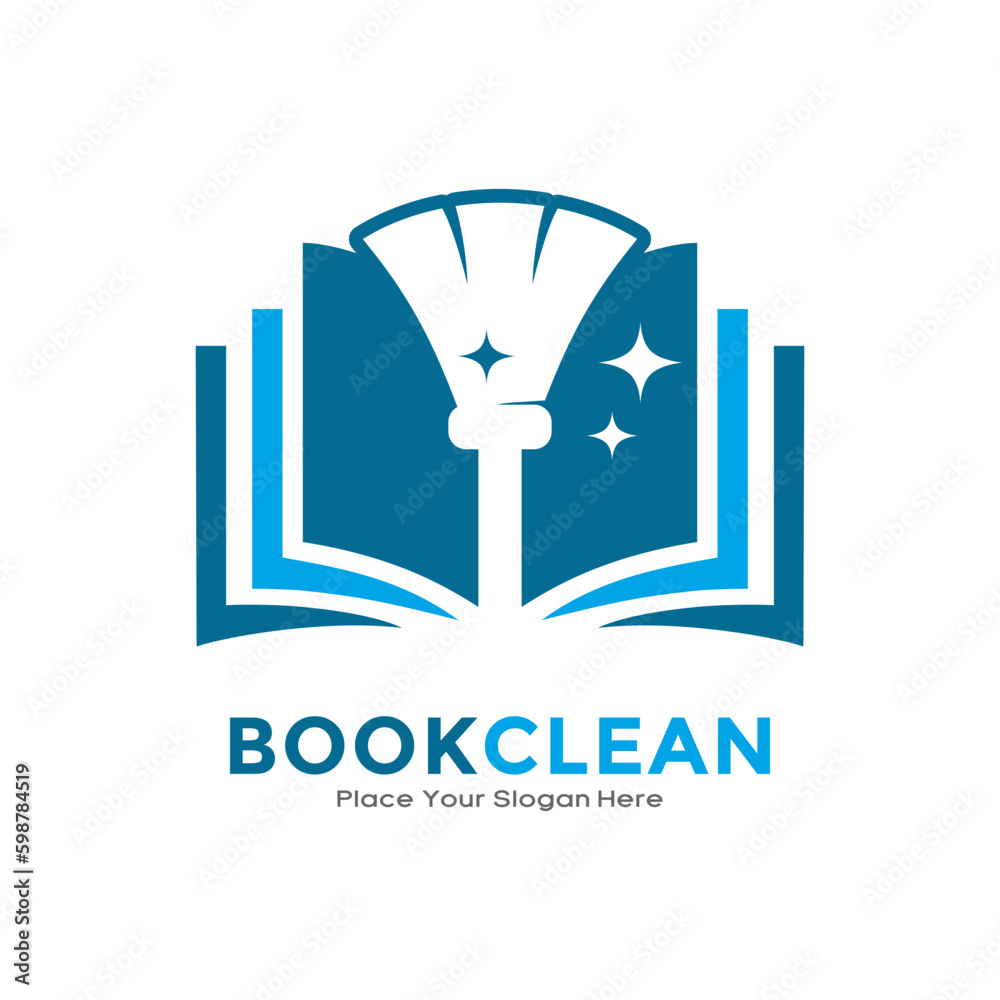 Book broom vector logo template. Suitable for business, education, housekeeping, cleaning and technology Book broom vector logo template. Suitable for business, education, housekeeping, cleaning and technology