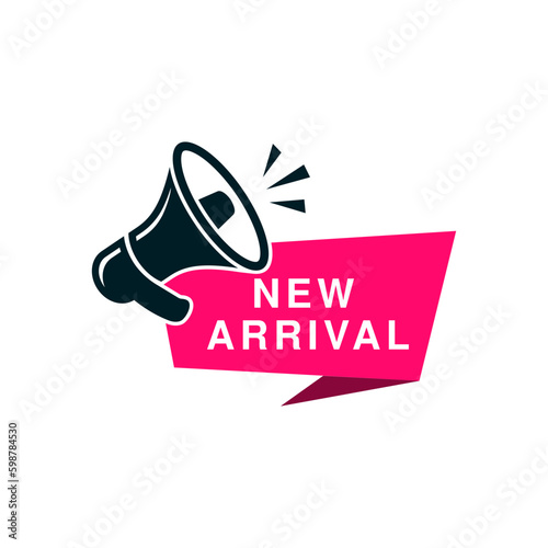 New arrival speaker tag logo vector template. Suitable for business, online shop, poster, banner and information
