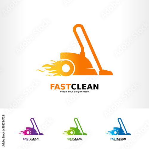 Fast clean with vacuum logo vector template. Suitable for business, house keeping and technology