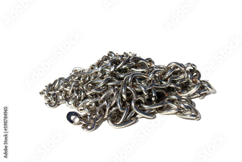 The iron chain lies on a white background.