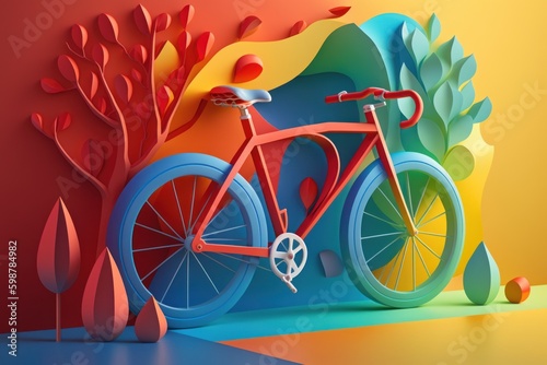Wallpaper Mural World bicycle day colorful background in paper cut style. Eco friendly bicycle concept. Generative AI Torontodigital.ca