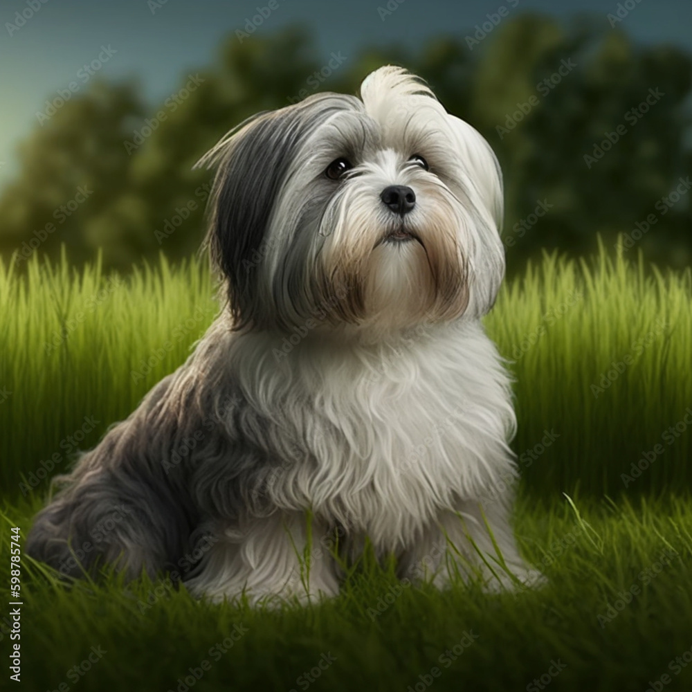 dog on green grass - Generated by Artificial Intelligence dog on green grass - Generated by Artificial Intelligence