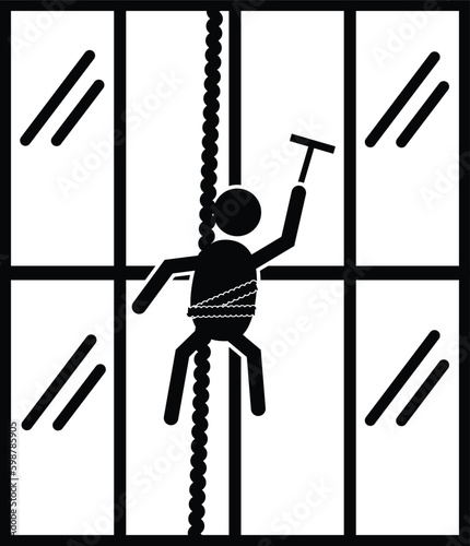 windows cleaner of high building icon. Window cleaner sign. cleaning a window symbol. flat style.