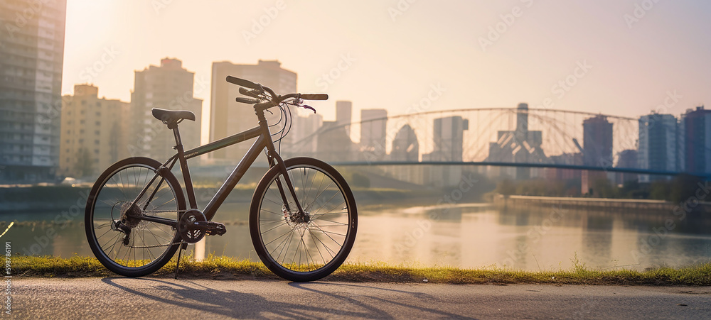 bicycle on the street with a view of city