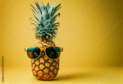 a pineapple wearing sunglasses , summer concept Illustration