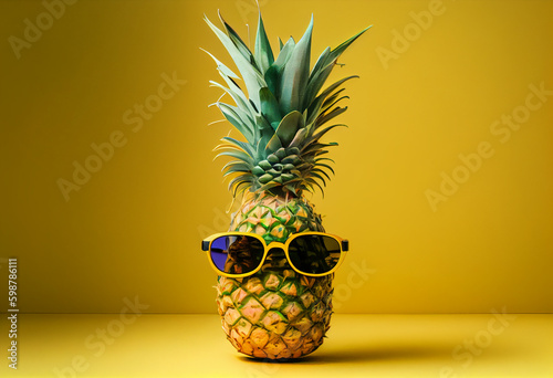 a pineapple wearing sunglasses , summer concept Illustration