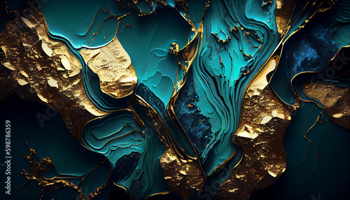 Gold and blue marble stone textured background wallpaper.Illustration